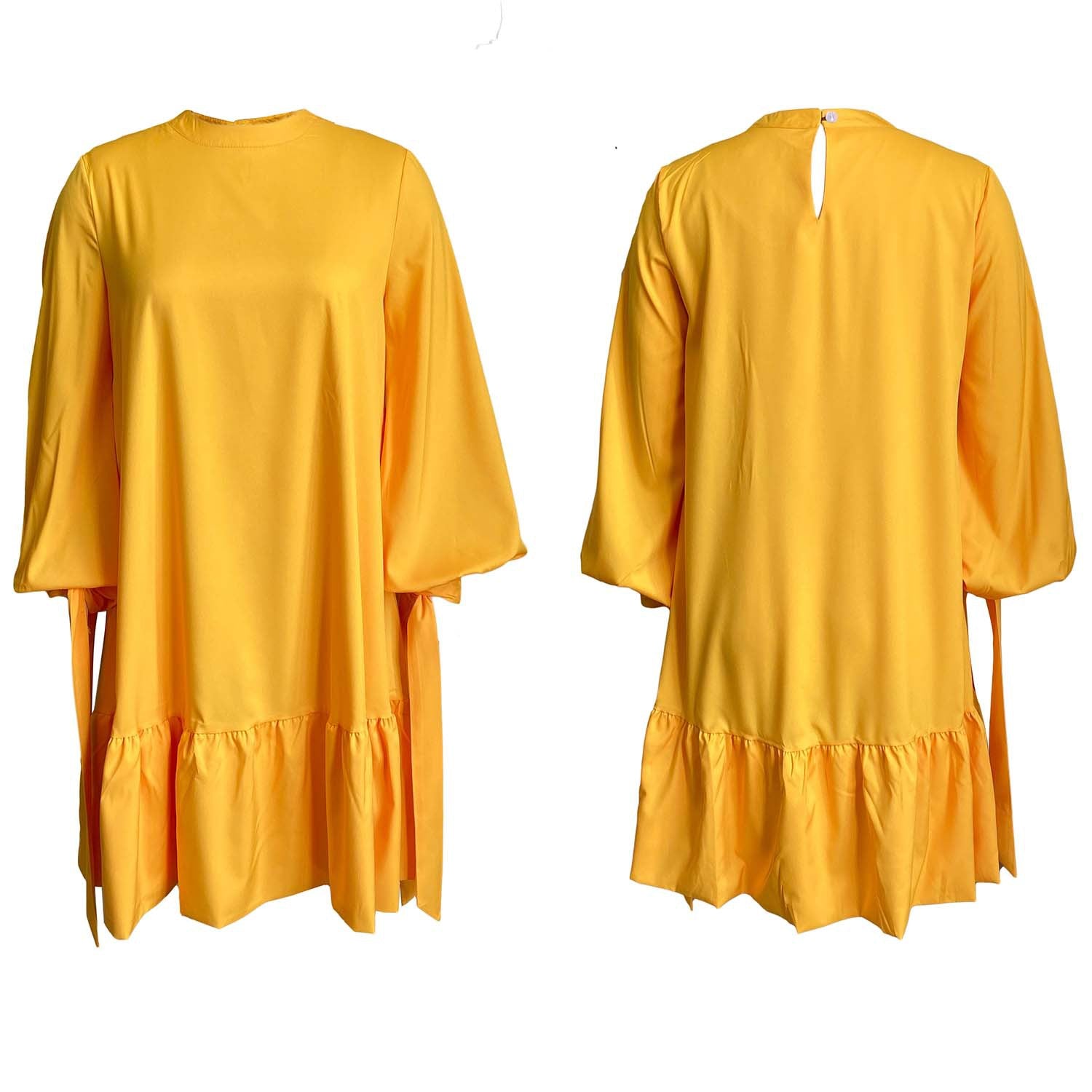 European Dress With Loose Solid Color Puffy Sleeves