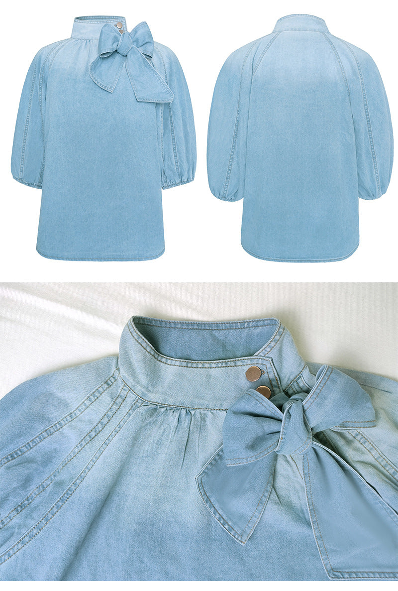 Loose Puffed Sleeve Denim Jacket Half-Sleeve Pullover