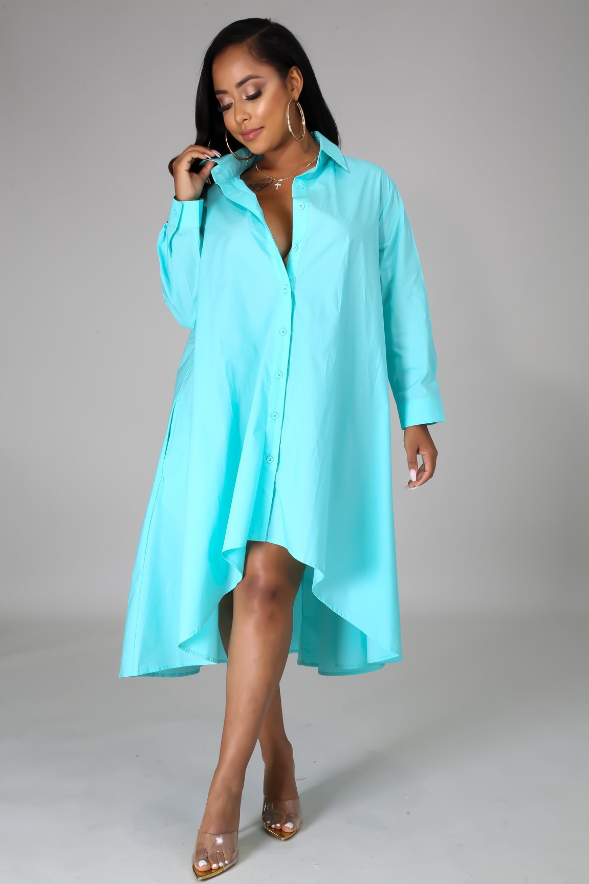 Women's Shirt Casual Long Sleeve Solid Color Shirt Dress For Women