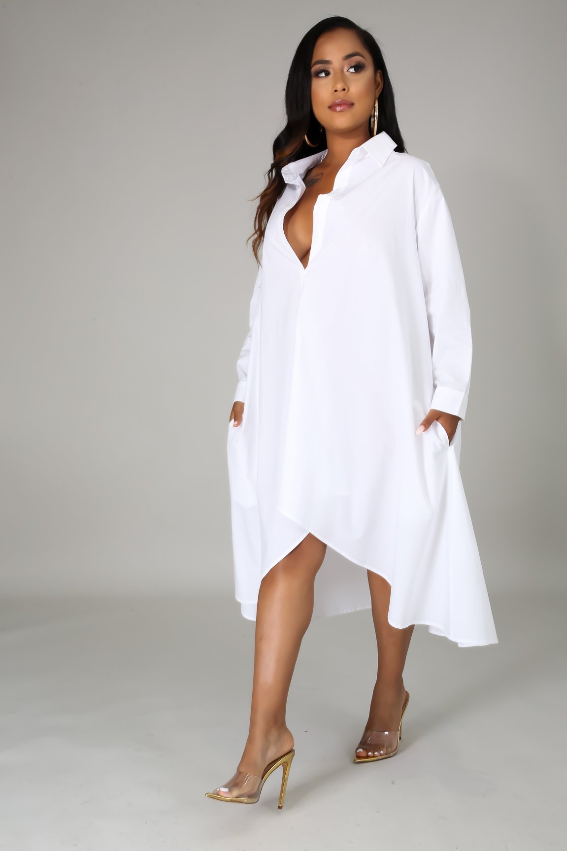 Women's Shirt Casual Long Sleeve Solid Color Shirt Dress For Women