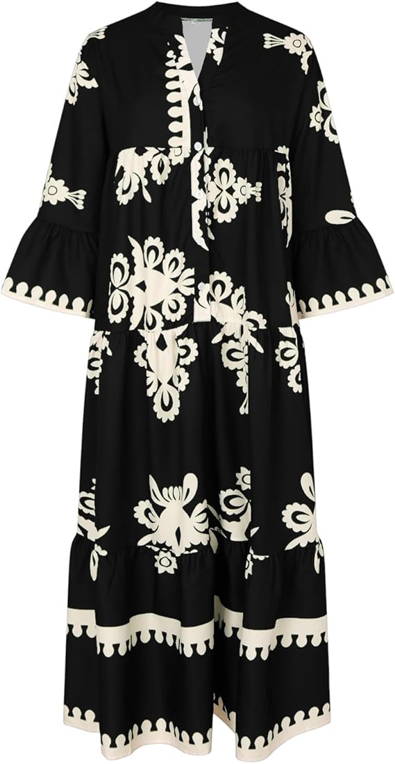 Elegant Printed Stand Collar Waist Dress