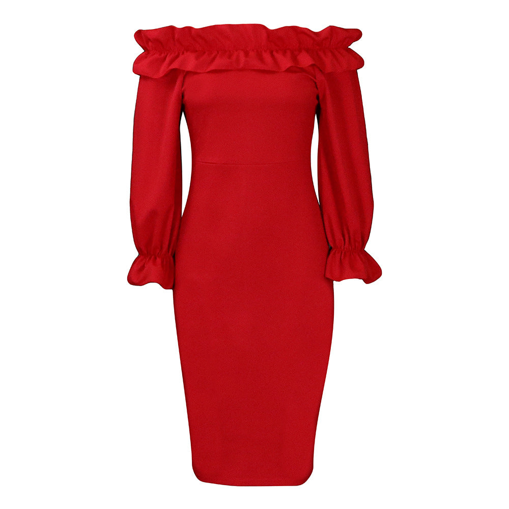 Slim-Fit Dress With Strapless Neckline And Long Sleeves