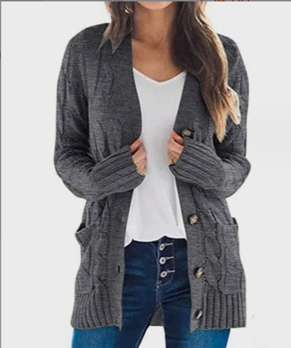 Cardigan Sweater V-Neck Single-Breasted Long-Sleeved Sweater Jacket