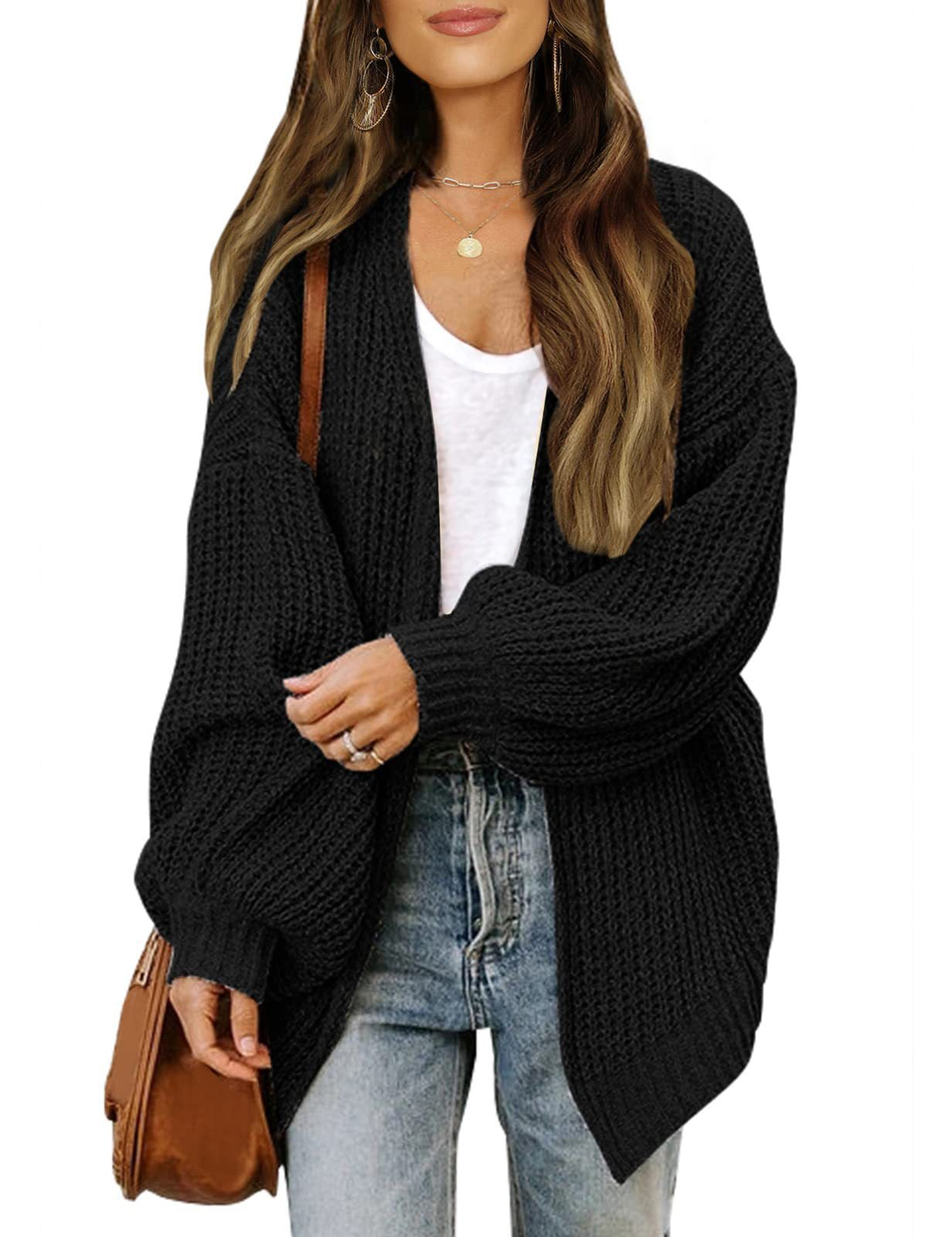 Lantern Sleeve Sweater Women's Coat Coarse Wool Thread Pocket Knit Cardigan