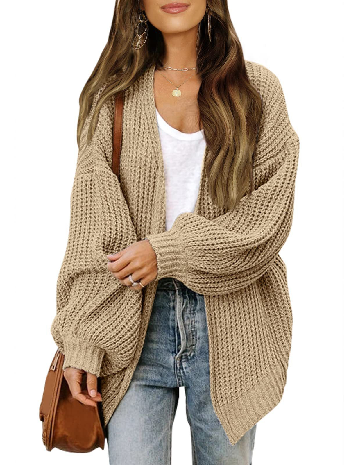 Lantern Sleeve Sweater Women's Coat Coarse Wool Thread Pocket Knit Cardigan