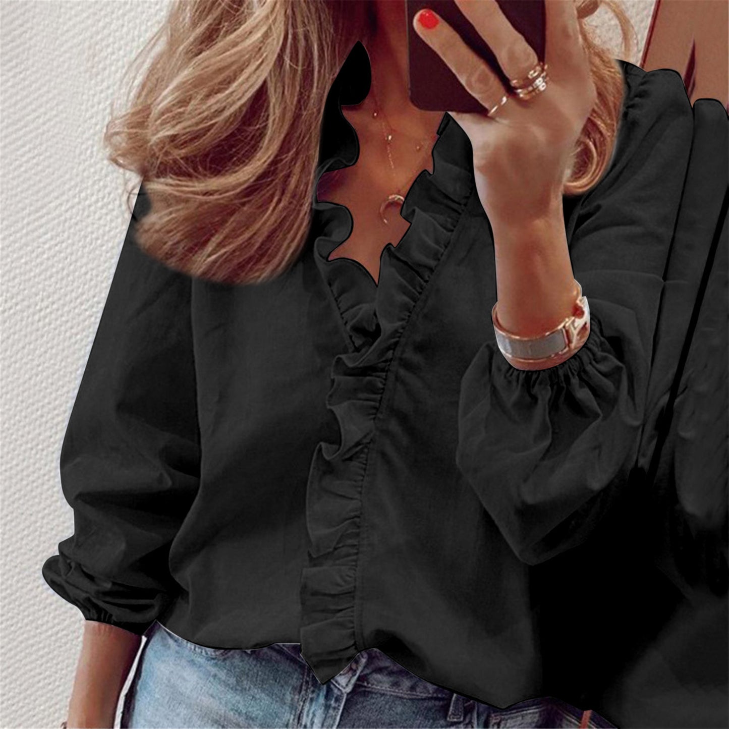 Long Sleeved Ruffled Shirt For Women