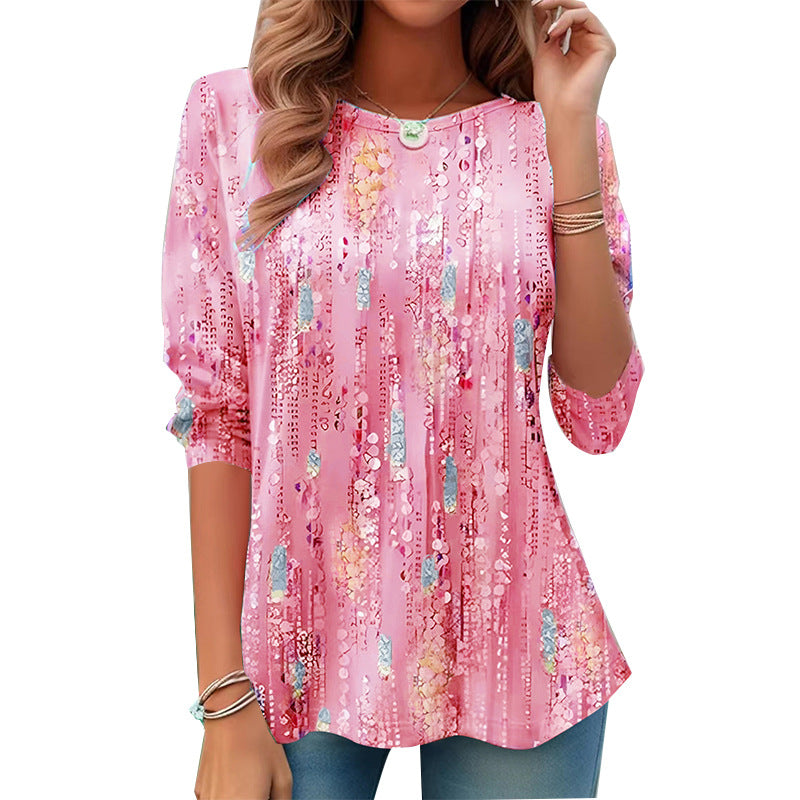 Floral Ruffled Hem Base Long Sleeve T-Shirt