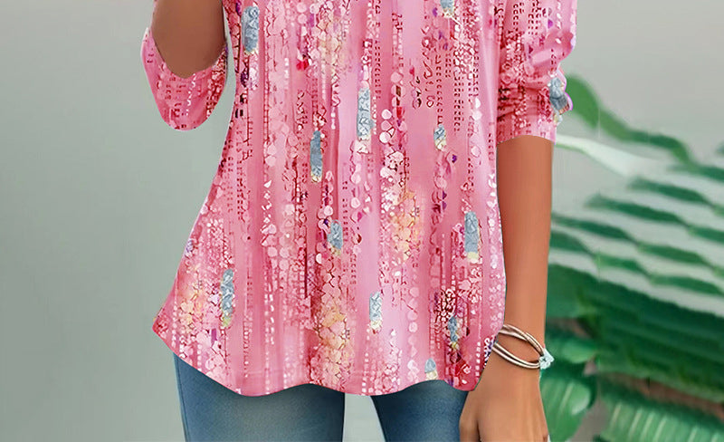 Floral Ruffled Hem Base Long Sleeve T-Shirt