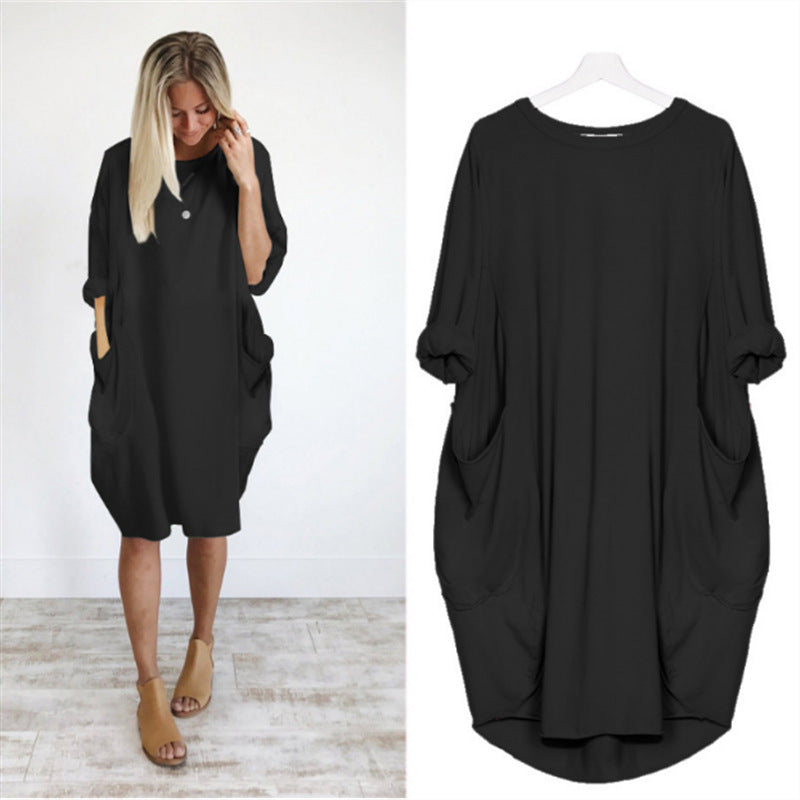 Casual Baggy Pocket Long-Sleeved Dress