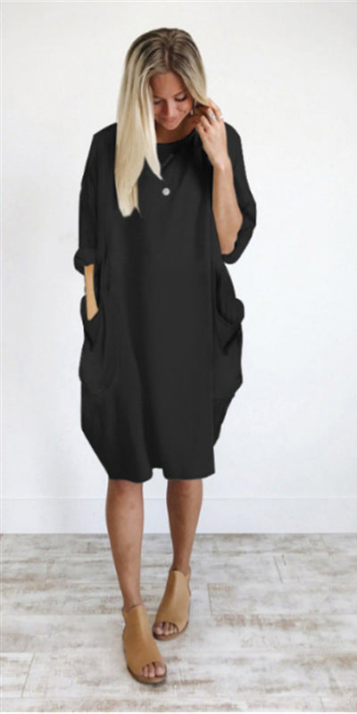 Casual Baggy Pocket Long-Sleeved Dress