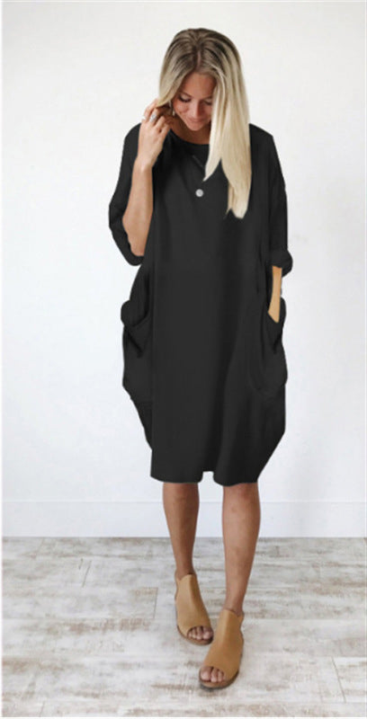 Casual Baggy Pocket Long-Sleeved Dress