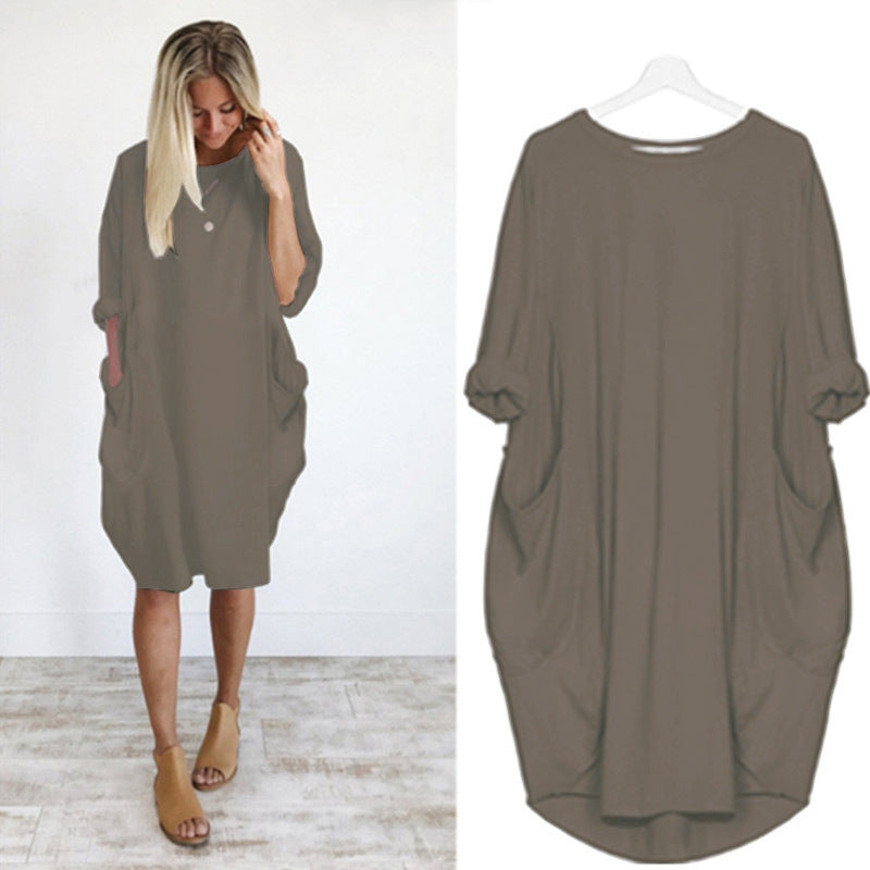 Casual Baggy Pocket Long-Sleeved Dress