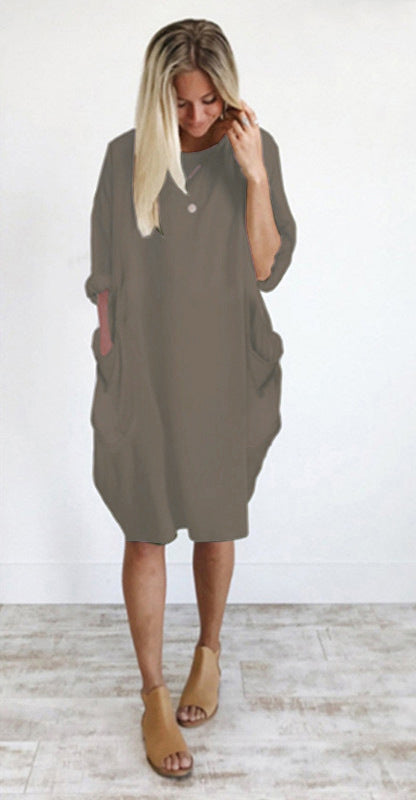 Casual Baggy Pocket Long-Sleeved Dress