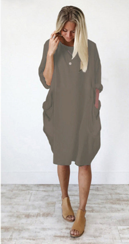 Casual Baggy Pocket Long-Sleeved Dress