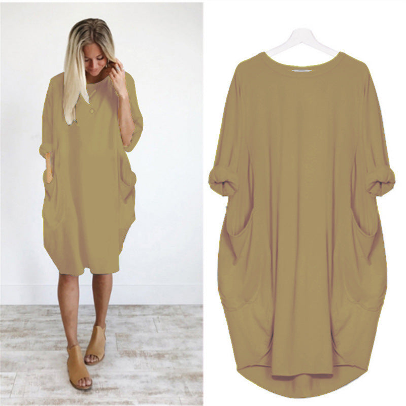 Casual Baggy Pocket Long-Sleeved Dress