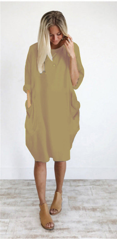 Casual Baggy Pocket Long-Sleeved Dress