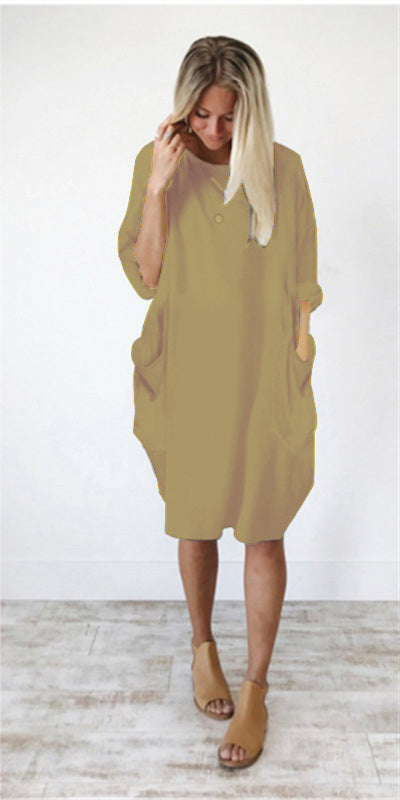 Casual Baggy Pocket Long-Sleeved Dress