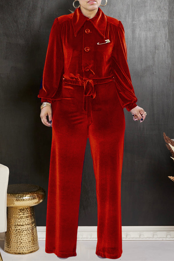 Elegant Velour Lantern Sleeve Top & Pants Set