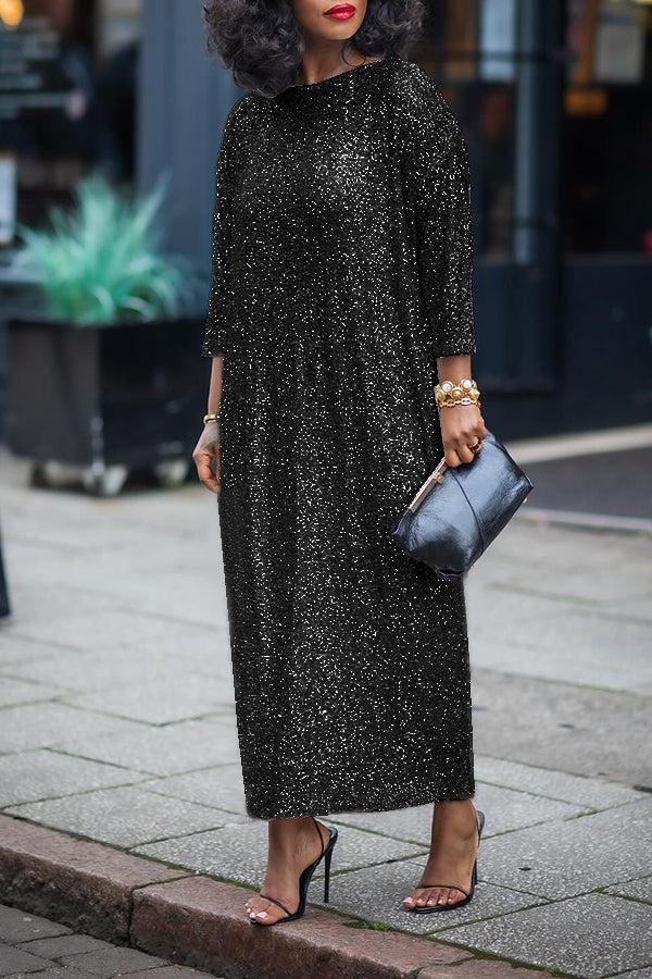 Glittery Sequin Drop Shoulder Maxi Dress