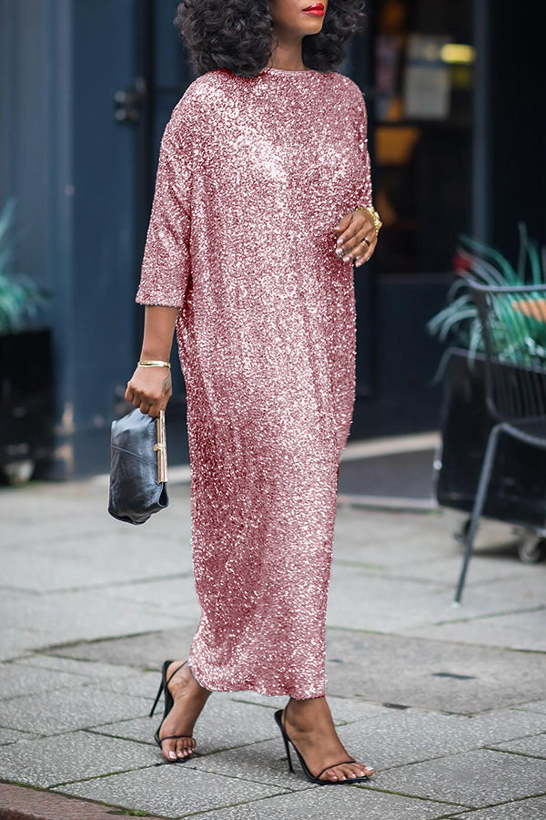 Glittery Sequin Drop Shoulder Maxi Dress