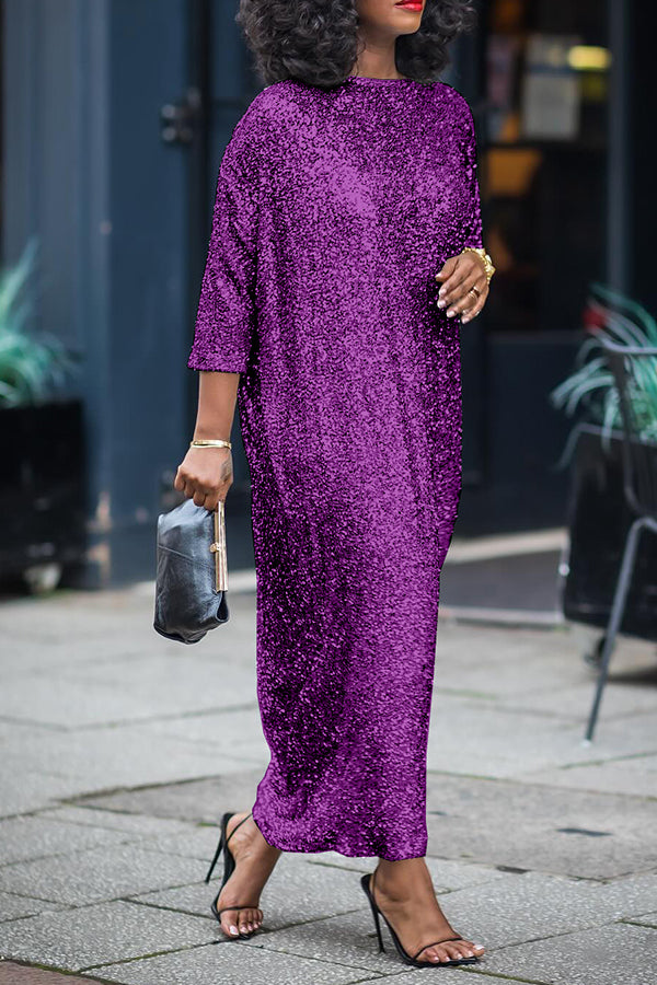 Glittery Sequin Drop Shoulder Maxi Dress