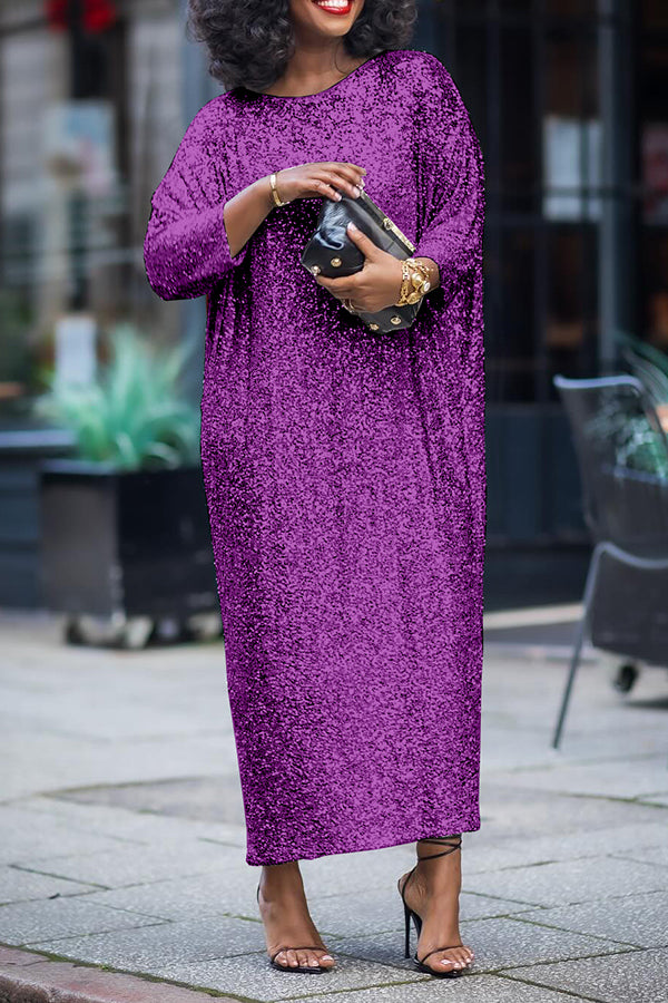 Glittery Sequin Drop Shoulder Maxi Dress